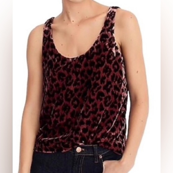 J. Crew Rose Leopard Velvet printed tank top size 2 - Picture 1 of 6